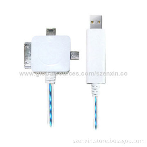 3-in-1 Visible LED Flashing data cable for mobile phone